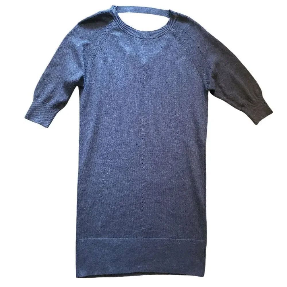 Ralph Lauren Sweater Dress Women's XS Grey Knit Pointelle Short Sleeve Cozy
